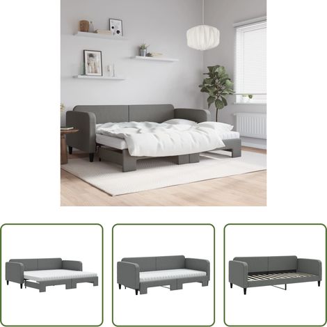 vidaXL Lit gigogne - Lit de jour avec gigogne et matelas gris foncé 90x200 cm tissu (1/5)