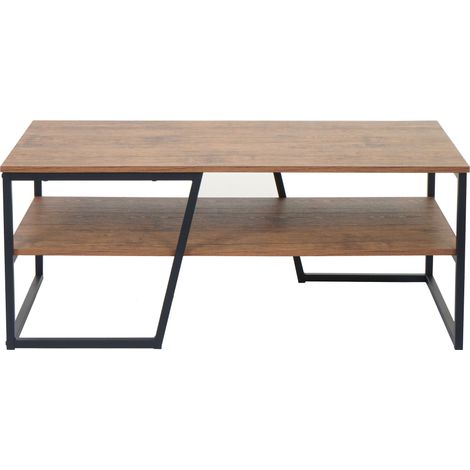 Table basse HWC-A27, Table de salon Table d'appoint Table de salon, Tablette métal structure 3D 46x110x60cm, aspect chên (1/5)