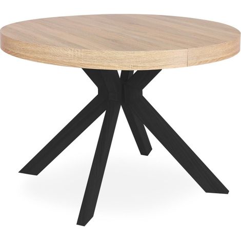 Paris Prix – Table ronde extensible 160-260cm – Forme ronde – Noir & chêne – Accueille jusqu'à 10 couverts – MDF et métal