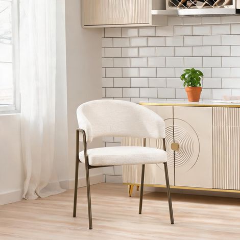 Chaise en lin beige avec accoudoirs et piètement en métal (1/5)