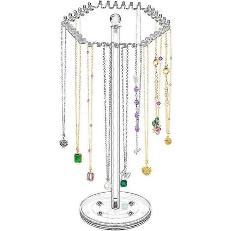 Acrylic Necklace Organizer Rotating Necklace Holder Hanger Clear Jewelry Organizer Display Stand With 36 Hooks (1/5)
