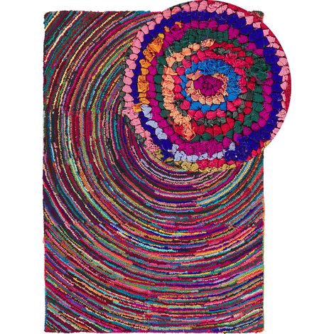 Alfombra multicolor de algodón 140 x 200 cm rectangular patrón abstracto tejida a mano boho Malatya