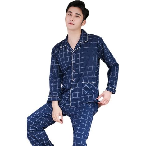 Ensemble pyjama homme en flanelle à carreaux avec boutons - Manches longues et pantalon long (1/5)