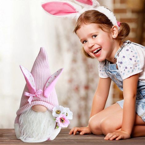 Osterdekoration – Schreibtischornament im Angebot – Mann, Blume und Gnom – Frühlingsgeschenk – Gesichtslose Osterhasenpuppe – Wohnaccessoires – Vintage-Oster-Schreibtischornament (1/4)