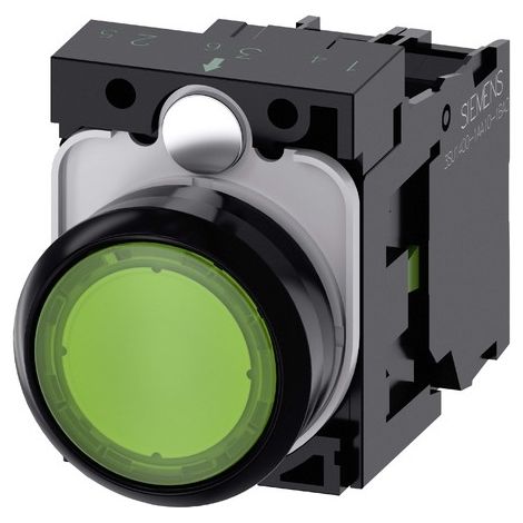 Siemens Pulsador, iluminado, 22mm, redondo, plástico, verde, 1S, AC/DC 24V, 3SU11020AB401BA0