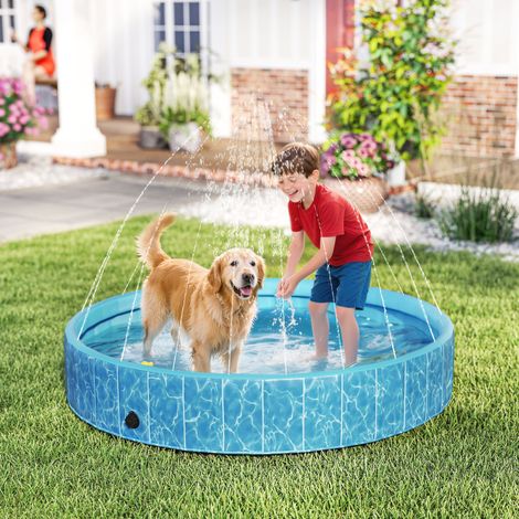 Bassin à chiens Piscine pliante - avec fontaine et coussin d’eau Ø160 x 30 cm bleu - Qualité