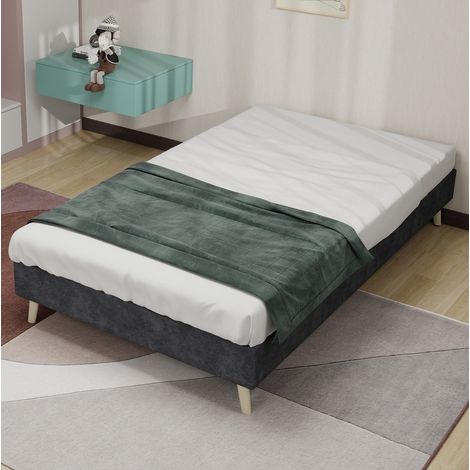 Bett Stoff Grau 90x200 cm, kopfteilloses Design mit Metallrahmen (1/5)