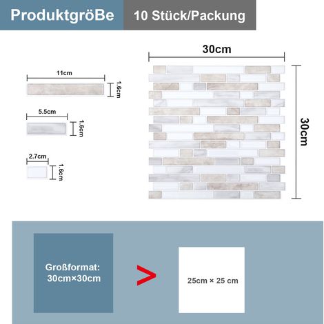 Jiubiaz Fliesenaufkleber 30x30cm Fliesen-Folie 10 PCS Deko selbstklebende Klebefliesen Weißbraun für Küche Bad Wohnzimmer Zimmer (1/5)