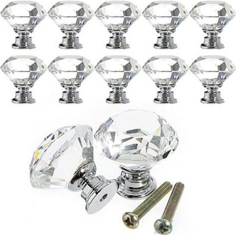 10Pcs 30mm Boutons Cristal Poignée De Porte Pour Tiroir Meuble Armoire Placard Verre Knob Transparent (1/4)