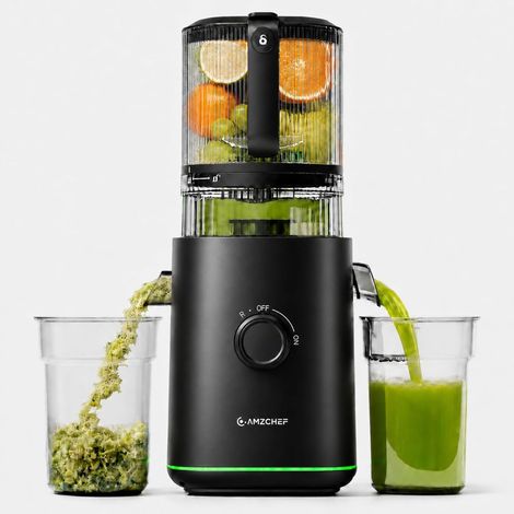 Entsafter Slow Juicer, 160 mm Einfüllschacht, Hohe Saftausbeute für Ganze Früchte und Gemüse, 2,5L Kaltpresse Saftpresse für frische Säfte, Sorbet & Nussmilch, Leise, Matt Schwarz (1/5)