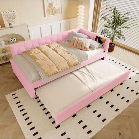 Cama 90x200 con cama nido USB y lámpara OKMYHOME (1/5)