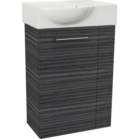 Fackelmann B. PERFEKT SBC Gäste-WC Set 2 Teile – Waschtischunterschrank in Holz Anthrazit mit Waschbecken Keramik – Waschbeckenunterschrank schmal – Türanschlag links – Hahnloch rechts – 45 cm breit"- (1/2)