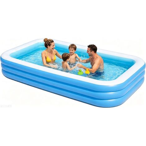 Piscine gonflable 3 niveaux pour adultes – Rectangulaire 211x135x30 cm, résistante. Idéale pour fêtes aquatiques en famille, jardin et terrasse.