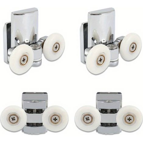 Roulettes pour porte de douche, doubles roulettes, roues, poulies, métal, diamètre des roues : 23 mm (haut et bas), pièces de rechange pour salle de bain (2 haut + 2 bas)