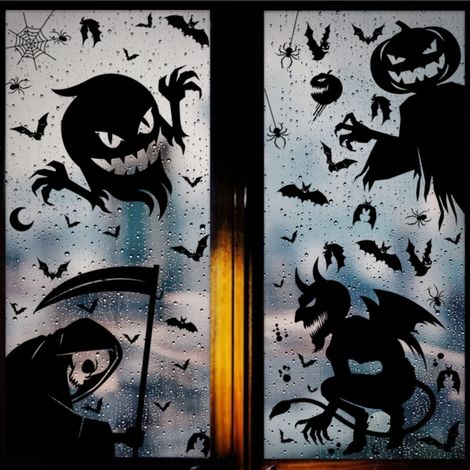 Décalcomanies Pour Fenêtre - Décor Halloween Statique En Pvc - Chauves-Souris Et Toiles D Araignée - Réutilisables - Pour Vitres Miroirs Carreaux - Lot De 12 (1/5)