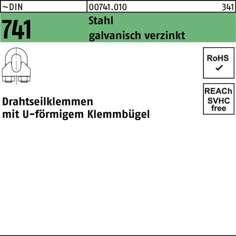 DIN 741 Drahtseilklemme Stahl 11 mm / M 8 7/16 galv. verzinkt 20 Stk (1/2)