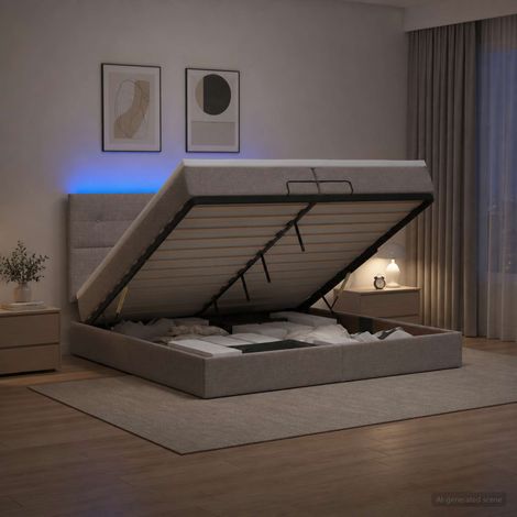 vidaXL Lit coffre avec matelas et LED Taupe 200 x 200 cm Tissu (1/5)