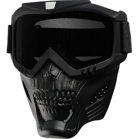 Totenkopf-Motorradbrille mit abnehmbarer Gesichtsmaske, ATV Dirt Bike UV Racing Reiten Airsoft Offroad Motocross Schutzbrille Mx taktische Brille,Schwarze Gläser (1/5)