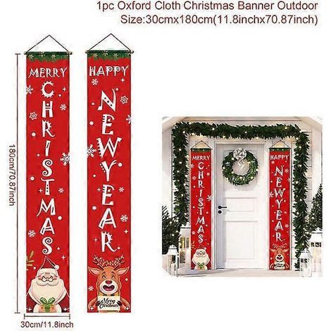 Décoration de porte de Noël, bannière « Joyeux Noël », décoration à suspendre pour la maison, ornement de Noël, cadeau de bonne année, Père Noël, renne (1/5)