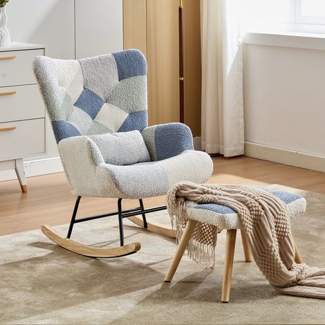 Fauteuil en tissu avec repose-pieds, design color-block, motif pied-de-poule, supporte jusqu'Ă 110 kg (1/5)