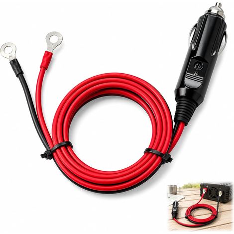 Prise Allume Cigare Mâle à Borne Œillet 12/24 V, Cordon Allume Cigare avec Fusible avec Câble 16 AWG, Cordon d’Alimentation Robuste à Ressort, LED Indicateur, Compatible Voiture, Moto, Bateau (1/5)