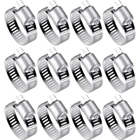 Lot de 12 Colliers de Serrage Tuyau en Acier Inoxydable 304 - Réglables (16-25mm) pour Tuyaux d'Eau, Réservoirs de Gaz et Tubes Automobiles (1/4)