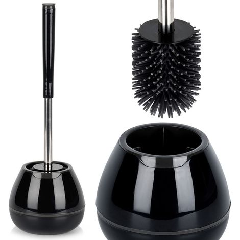 Cepillo de inodoro de silicona con soporte y pinzas, negro, 42 cm