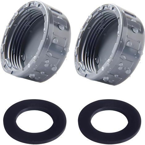 Lot de 2 Bouchon, Filetage 32 mm, Joint Caoutchouc, PVC Gris, Pour Évier Machine À Laver (1/5)