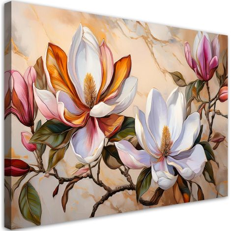 Tableau déco Magnolias Brindilles Fleurs Plantes Marbre 100x70 (1/5)