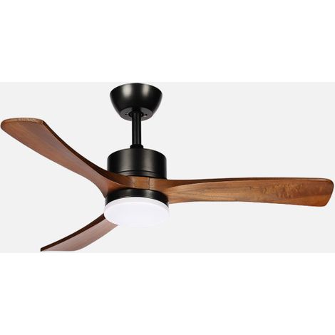 ABRILA - Ventilador DC Hellin 18W  3 Aspas  6 Velocidades  LED Integrado  Luz Opcional  Control Remoto  35/45x106x106 cm  Negro/Roble