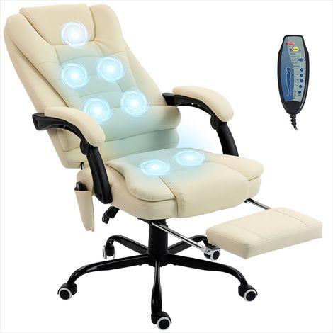 Fauteuil de bureau massant en polyuréthane warm beige avec 7 points de massage et repose-pieds rétractable (1/5)