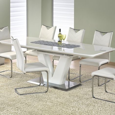 Table à manger extensible blanc laqué pied en V Clari (1/5)