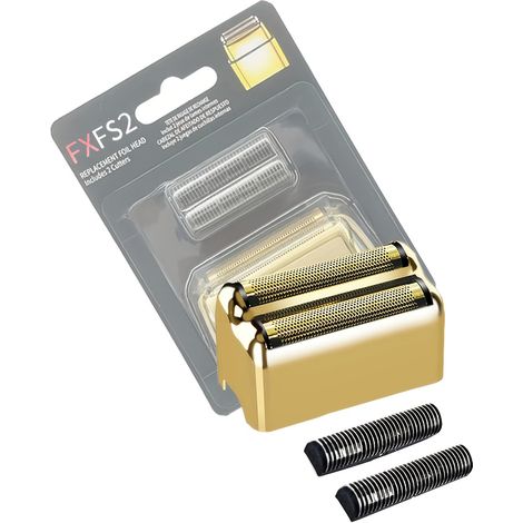 Grille et lames de rechange professionnelles pour rasoir à double lame BaBylissPRO, compatibles avec le rasoir BaBylissPRO FXFS2, disponibles en or. (1/5)