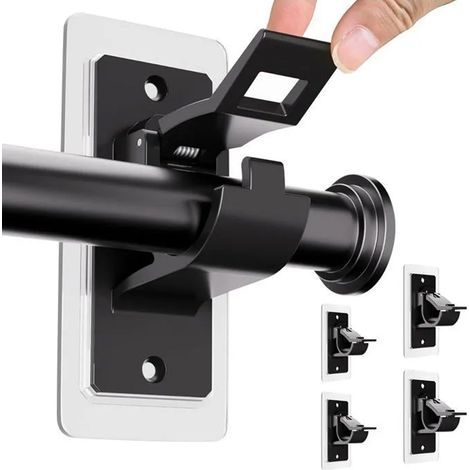 Support de Tringle - Auto-Adhésif Sans Perçage - Pour Salle de Bain Cuisine Chambre - Noir - Lot de 4 (1/5)