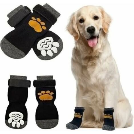 Rutschfeste Hundesocken, rutschfeste Hundesocken für drinnen, 2 Paar Hundesocken zum Pfotenschutz, Hundesocken mit verstellbaren Riemen
