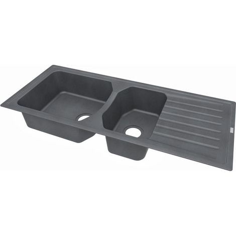 Carea Cuisine & Bain – Évier à encastrer ZIRAL 2 bacs – Carealith® résistant à la chaleur – Dimensions 117x50x20 cm – Livré avec accessoires et notice de pose