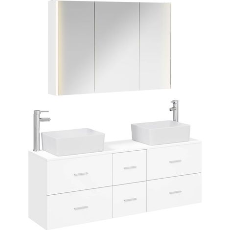 Bathroom Furniture Set 4 pcs White Engineered Wood and Glass vidaXL (1/5)