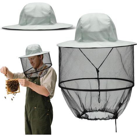Cappello da apicoltore con velo, grigio con zanzariera, per campeggio, escursionismo, pesca, giardinaggio
