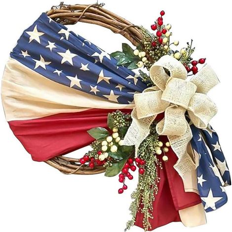 Guirlande Porte - Guirlande Patriote Rouge Blanc Bleu - Décoration Extérieure Intérieure - Étoile En Bois - 50 x 35 cm - 1 Pièce (1/5)