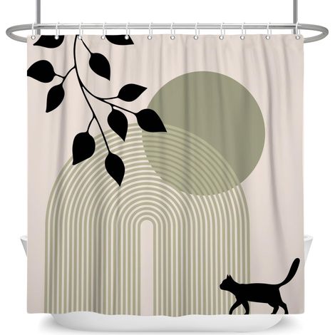 Rideau de douche, style bohème, moderne, abstrait anti-moisissure, pour baignoire, avec 12 crochets, 180 x 200 cm (1/5)