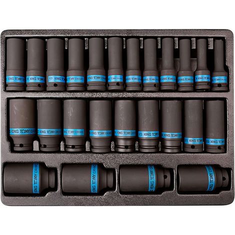 Douilles à chocs longues 1/2" métriques – Lot de 25 pièces – Pour visserie précise et rapide – Compatible avec boulonneuses professionnelles – King Tony (1/4)