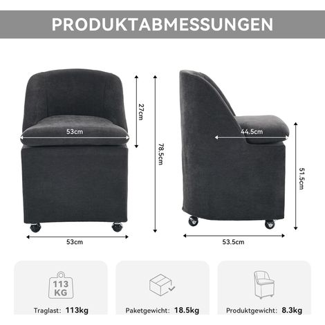 Chaise rembourrée 058 avec roulettes universelles, chaise de salle à manger en tissu chenille, chaise de cuisine moderne sans accoudoirs, chaise de coiffeuse de salon avec housse amovible, lot de 2 – (1/4)