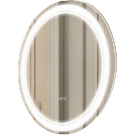 Espejo de baño LED, redondo de 60 cm, con iluminación frontal y trasera, antivaho, regulable en 3 niveles, para montaje en pared. (1/2)
