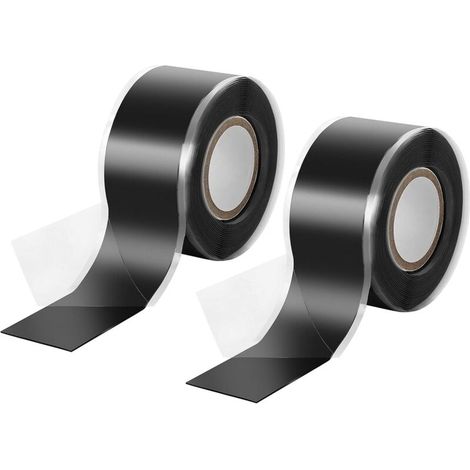 2x 3m de Ruban en silicone auto-fusionnant (auto amalgamant), ruban isolant et bande d'étanchéité (eau, air), 25 mm de large, noir (1/3)