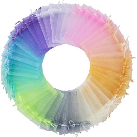 Sacs à Cordon en Organza, Pochettes à Bijoux, 12x9cm Sac de Cadeaux de Mariage, Coloré Sachets pour Lavande, Fête Bonbons, l'emballage de Noël, Douche de Bébé (100PCS) (1/5)