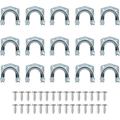 Lot de 15 crochets multi-outils robustes pour rangement de la maison et du garage – Support mural antidérapant double crochets pour entrepôt, garage, abri de jardin, outils de jardin