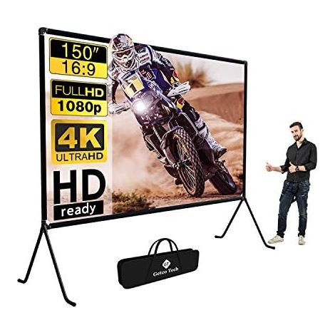 Écran de projection (150 pouces), projection toile avec support 16: 9 HD pliable intérieur/extérieur, écran de projection vidéo pour la maison, fête, bureau, salle de classe (1/5)
