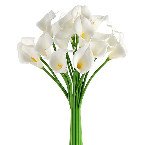 Fleur Artificielle Calla Lily - Hauteur 34 cm - Tige En Fil Acier Flexible - Décoration Intérieure Bureau Mariage Événement - Lot De 10 (1/5)