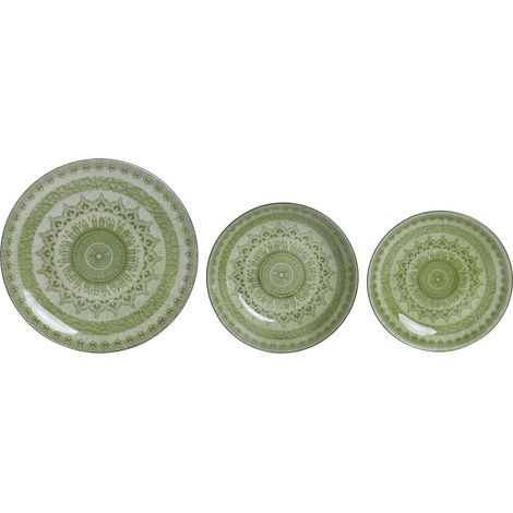 Vajilla Set 18 Porcelana 27X27X2,5 Mandala Verde