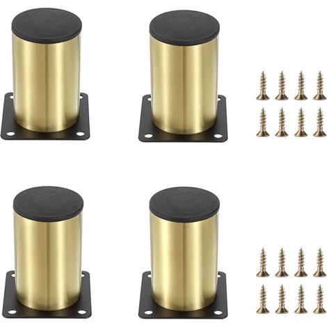Lntyq Lot de 4 pieds de meubles en acier inoxydable de 8 cm - Pour chaise, table, armoire, bureau, canapé - Avec vis - Montage facile - Rond - Protection contre la rouille - Doré